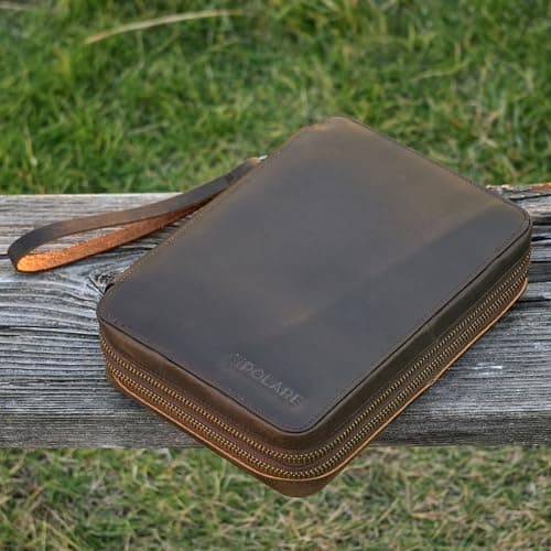 Polare Full Grain Leather Travel Cable Organizer Case Electronics Accessories Carry Bag with YKK Zippers All-in-One Storage Bag for Cables, Power Bank, USB, SD Card, Travel Essentials, Dark Brown (M — view 2