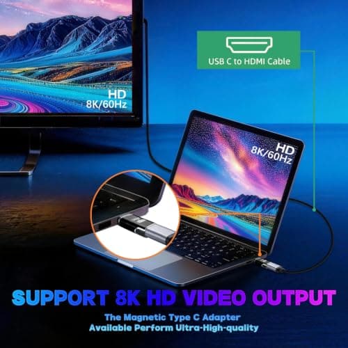 IVIVTOR USB C Magnetic Adapter - 240 W USB-C Magnetic Adapter 24 Pin - Type C Magnetic Connector 80 Gbps 8K Fast Charge & Data Transfer for Laptop Tablet Mobile Phone Smartphones - Graphite Black — view 5