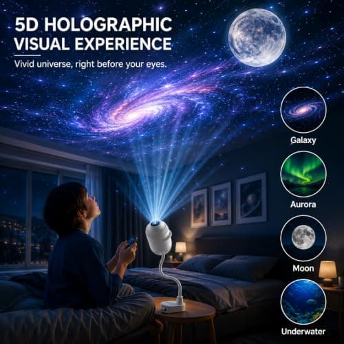 Ocean Galaxy Night Light Projector, Plug and Play HD Star Projector, Smart Holographic 2-in-1 Galaxy Star, Portable Starry 360° Adjustable Hd Galaxy Projector with Projection Films (With 24 Films) — view 2
