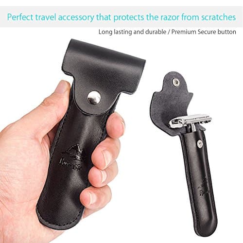 Safety Razor/Shaver/Shaving Tool/Butterfly Men's Razor Kit, Chrome Long Handle Butterfly Open Double Edge Safety Razor Men's Shaver (1 Razor Excluding blades, 1 Stand and 1pc Genuine Leather Case) — view 6