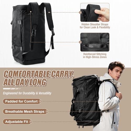 HYC00 Sport Gym Bag with Shoes Compartment and Wet Pocket, Gym Bag for Men and Women Travel Duffel Bags Waterproof Overnight Weekender Bags Sports Fitness Tote for Training Workout Vacation, Black — view 3