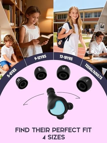 Kids Ear Plugs (6+yrs), Reusable Everyday Noise Reduction Earplugs for Focus, Travel, Socializing, Concerts, Events, Sensitivity, School, Playtime – Children Hearing Protection, 26 dB, 4 Sizes Tips — view 5