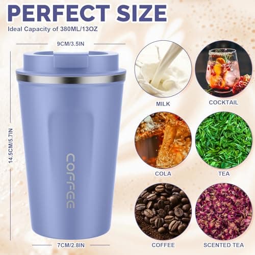 MOMSIV Coffee Cup, 380ml Vacuum Reusable Leakproof Double Wall Coffee Cup, Insulation Stainless Steel Eco-Friendly Travel Office Mug for Hot Coffee Tea and Cold Drinks, Purple — view 2