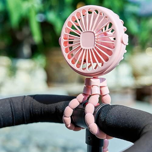 Fabater Portable Baby Stroller Fan, Battery Operated Clip on Fan with Flexible Tripod, Silent Cooling for Car Travel Outdoor, Compact USB Rechargeable for Toddler (Pink) — view 4
