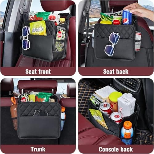 LXUNYI Car Organizer Back Seat, 2 Pack Waterproof PU Leather Car Seat Storage Bag Large Foldable Universal Hanging Organizer for Kids & Adults with Cup Holders Car Travel Accessories — view 5