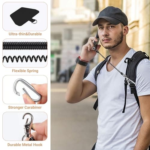 LunarCharm 2-Pack Phone Lanyard Anti-Theft Phone Strap Coiled Cord for Outdoor Hiking and Climbing for Most Smartphones with Silver Carabiner — view 3