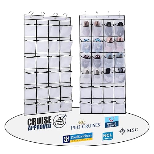 Cruise Cabin Over Door Organiser for Shoes, Toiletries and Travel Accessories – 24 Pockets – Tested on All Major Cruise Lines such as P&O, Marella, MSC, Royal and more – Cruise Essentials by AnchorsUp