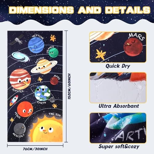 WERNNSAI Planet Microfibre Beach Towel for Kids, 76 x 150cm Bath Towel — view 4