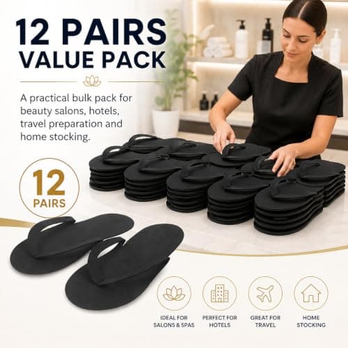 Beavorty Disposable Slippers for Women Men Foldable Pedicure Shower Shoes Quick Dry Non-Slip Bathroom Slides for Travel Hotel Spa Dorm and Home 12 Pairs — view 2