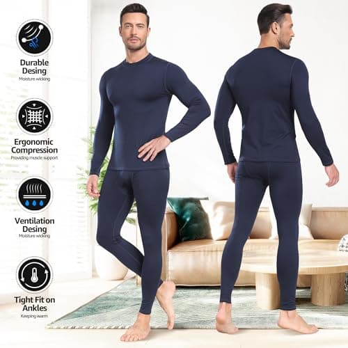 UNIQUEBELLA Men's Thermal Underwear,Home Thermal Underwear Set Men Winter Thermal Clothing Breathable Multifunctional Ski Underwear for Running,Skiing,Football,Cycling-Black — view 2