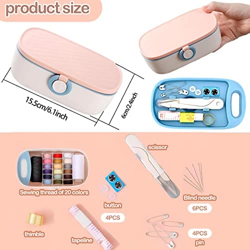 Skyzone Sewing Kit for Adults,Portable Sewing Box with Sewing Accessories Needle and Thread Set for Home Travel Sewing Tool Set(Pink) — view 4