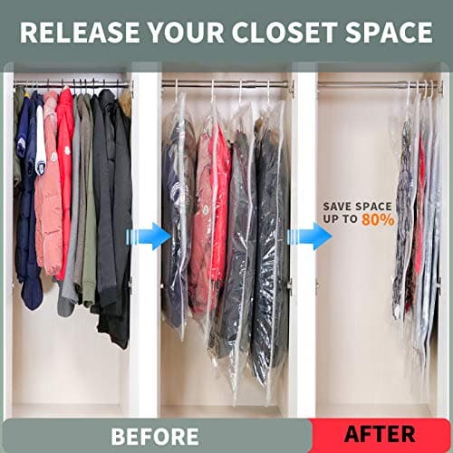 Meetall 4Pack Hanging Vacuum Storage Bag Reusable Space Saver Compressed Bag with Hangers.2pcs in 26.3x35.4inch(67x90cm) and 2pcs in 26.3x43.3inch (67x110cm).Work with Any Vacuum Cleaner. — view 3