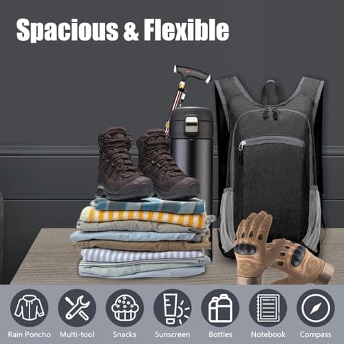 15L Packable Backpack Small Rucksack, Men Women Hiking Daypack with Whistle — view 5