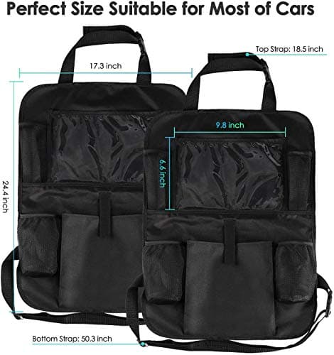 Rightwell Car Seat Organiser 2 Pcs Back Seat Protector for Kids, Car Organiser Back Seat for up to 10" iPad, Kids Back Seat Organiser with 5 Pockets to Storage Toys, Books, Drinks — view 3