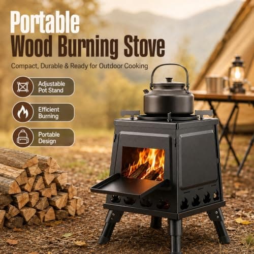 Camping Wood Stove Portable,Foldable Tent Stove for Outdoor Cooking,22x34cm — view 3