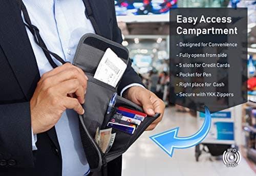 Passport Holder Men & Women RFID Blocking Hidden Travel Neck Wallet Stash Pouch (Black) — view 4