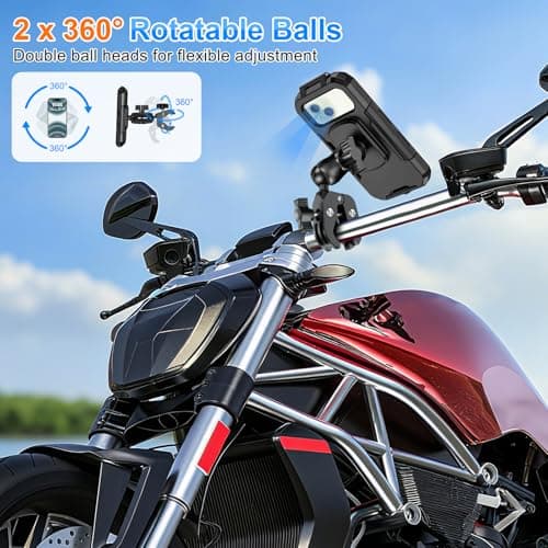 BTNEEU Motorbike Phone Holder Waterproof [720° Rotation Metal Extension Arm & Dual Anti-Shock] Motorcycle Phone Mount with Touch Screen Handlebar Bike Phone Holder for 5.5" to 7.0" Smartphone (Black) — view 4