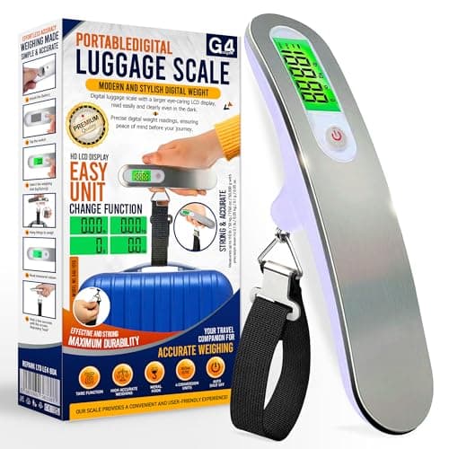 G4GADGET Digital Luggage Scale | Heavy Duty Stainless Steel Suitcase Weighing Scale with LCD Display, Tare & Auto-Off | 4 Unit Modes (g/kg/lb/oz) | Light Weight Travel Essentials & Holiday Accessory