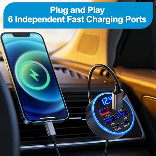 LED USB Car Charger Adapter 6 In 1, 2 Type-C Ports Plus 4 USB Ports — view 6