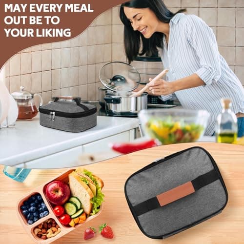 lohey Insulated Lunch Bag for Men Women Kids, Small Lunch Box Adults Cool Bag with Handle, Portable Thermal Cooler Box Bag for Work, School, Picnic Outdoor (Gray) — view 5