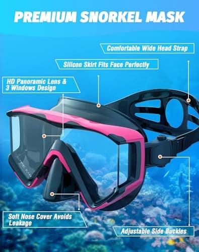 Zeligerstar Snorkel Set Adults, 3 Window Panoramic Mask, Anti-Fog Dry Top — view 5