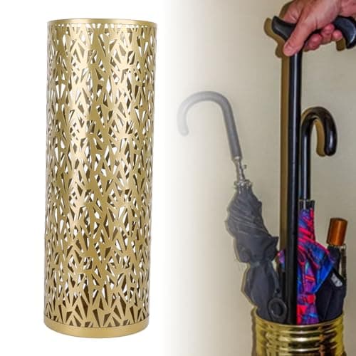 HUSHUI Freestanding Metal Umbrella Rack Hollow Out Round Entrance Storage Tray, Suitable for Home, Hotel, Office Decoration (Gold) — view 2