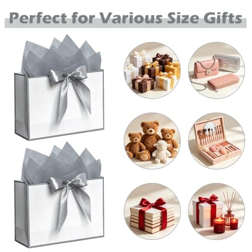 SHUBEIEUMI 3Pcs Gift Bags 28x20x10cm, Paper Bags(White With Silver Frame) — view 4