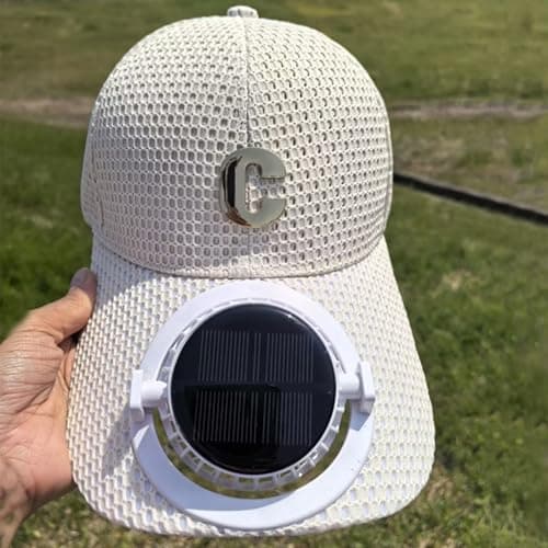 Sun Protection Cap with Solar Fan, Breathable Mesh Brim for Outdoor Couples,Solar-Powered Fan | Breathable mesh | Extended Brim | Sunscreen Shade for Summer Hiking & Travel White — view 2