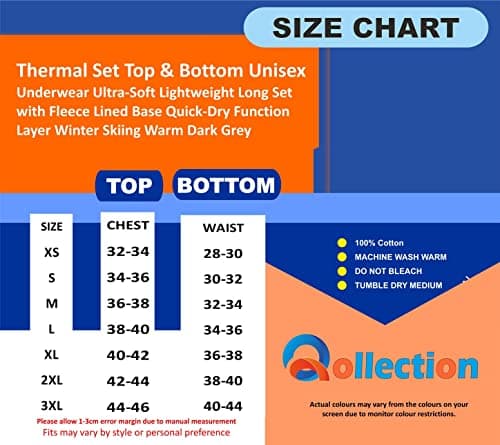 Qollection Thermal Base Layer Top only Unisex Ultra-Soft Lightweight Long Set with Fleece Lined Base Quick-Dry Function Layer Winter Skiing Warm Dark Grey Top Only -S — view 3
