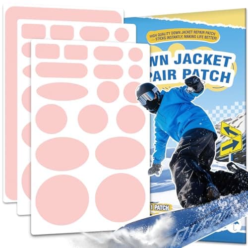 35Pcs Down Jacket Repair Patch Kit Pre-Cut Nylon Patches for Clothes Self-Adhesive Fabric Tape Waterproof Lightweight Outdoor Gear Tenacious Repair Tape for Puffer Jacket Coat Tent Backpack(Pink)