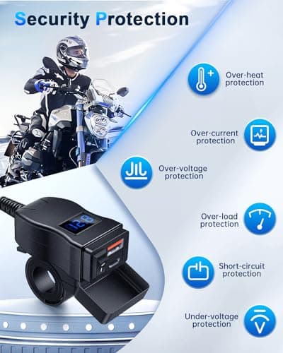 EXTRACTME Motorcycle USB Charger, Dual USB Type C PD & Quick Charge 3.0 Motorcycle Phone Charger with Voltmeter & ON/Off Switch, Waterproof Motorcycle Accessories for All Phone, Tablet, GPS - Red — view 5