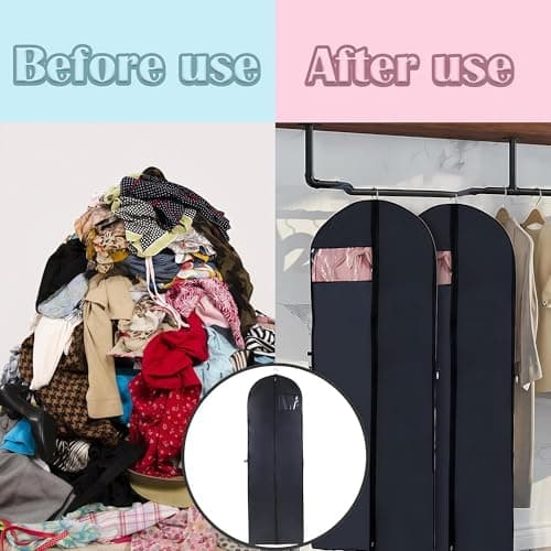 Dress Bags Covers Long, Black Clothes Covers Foldable Coat Cover Protector Bags with Handle Dress Carriers for Women Travel, Coat Bag Suit Cover for Hanging Clothes Storage and Travel — view 5