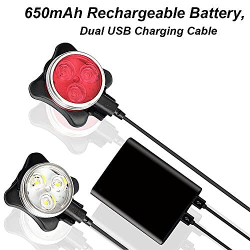 Rechargeable LED Bike Lights Set Headlight Taillight Combinations LED Bicycle Light Set 2 USB Cables,4 Light Modes Water Resistant, IPX4 — view 3