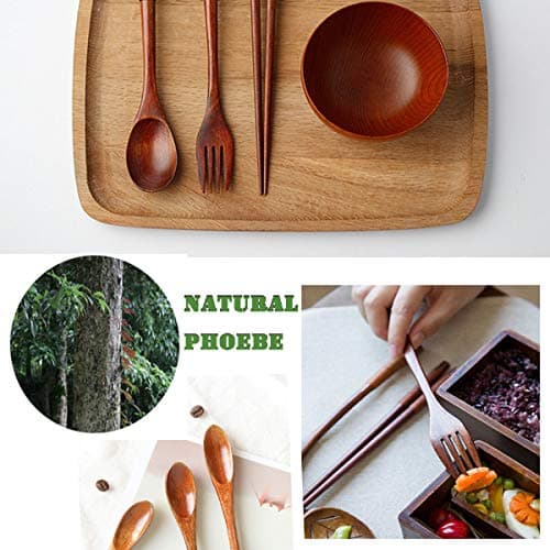 Busnos 9-Piece Wooden Cutlery Set Portable Reusable Bamboo Utensils Travel Cutlery Utensils Set with Case, Including Reusable Knife Fork Spoon Chopsticks — view 3