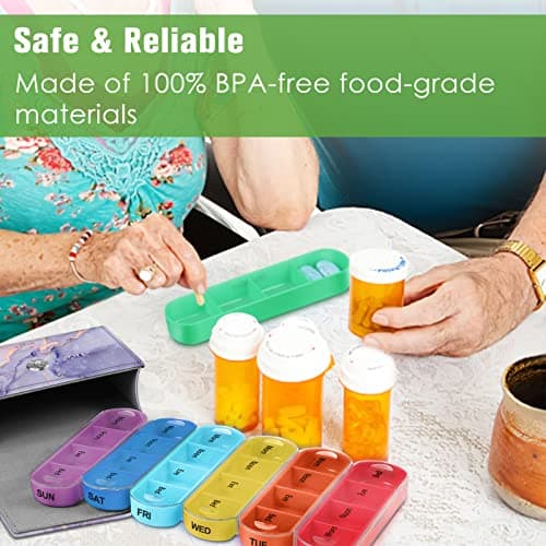 FINPAC Weekly Pill Box 4 Times A Day with PU Leather Case, 7 Day Tablet Organiser, Slide Open Travel Medicine Storage Box with Name Card, for Holding Supplements, Medication, Vitamins and Fish Oils, — view 5