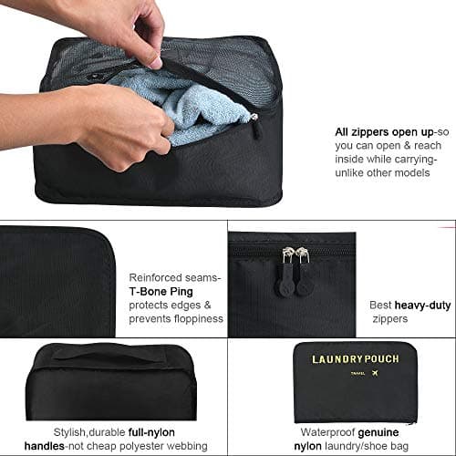 Vicloon Travel Luggage Organizers,Complete Set of Different Packing Cubes Waterproof Travel Storage Bags,Organisers Nylon Suitcases, Black, S — view 6