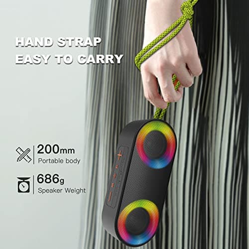 TOMPROAD Portable Waterproof Bluetooth Speakers with LED Lights Wireless Stereo Sound Rich Bass Shower Speakers Outdoor Speaker Support FM Radio RGB Lights for Home, Travel, Camping — view 6