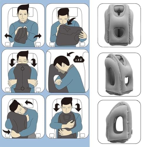 CECOMBINE Inflatable Travel Neck Pillow, Flight Pillow Travel Accessories, Office Lunch Break, Train and Plane Essentials Air Neck Pillows, Head Support Pillow, Adjust Sleeping Position (Grey) — view 6