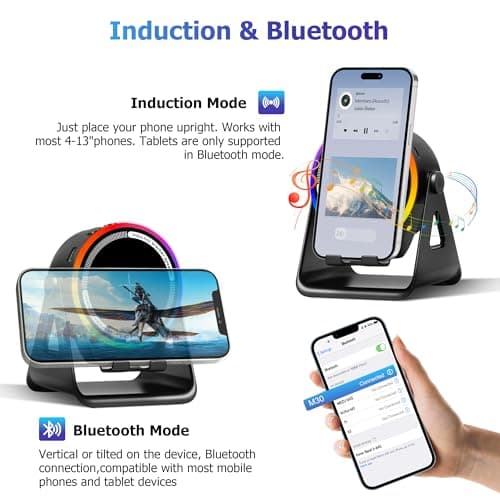 Wireless Induction Speaker, 4-in-1 Portable Bluetooth Speaker (Black) — view 3