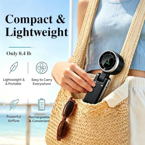 Fenxyo Portable Handheld Turbo Fan, 4000mAh Rechargeable Personal Fan, 12Hrs Cooling, 14000RPM Powerful, 5 Speeds, 180° Foldable Battery Operated USB-C Mini Hand Fan for Travel, Outdoor (Black) — view 4