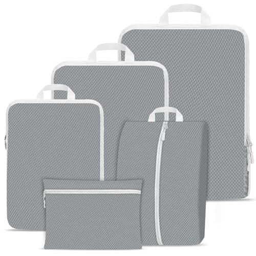 Compression Packing Cubes for Suitcases,Suitcase Organiser Bags,Travel Packing Cubes Compression Set for Backpack,Packing Organisers,Waterproof Travel Organiser Packing Bags (5, Grey)