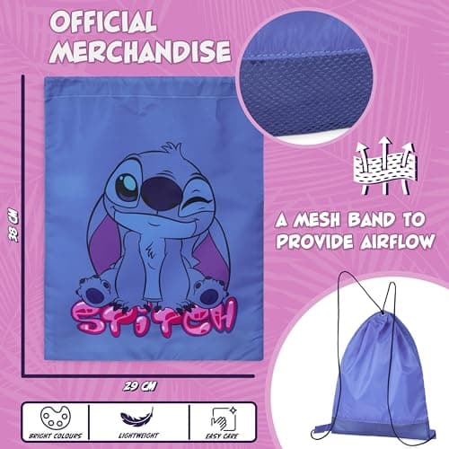 Disney Stitch Drawstring Bags for Kids Swimming Bag Spiderman String Backpack School PE Kit Travel Beach Holiday Sports Gym (Blue Stitch) — view 6