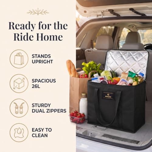 Adalex Global 26L Cool Bag Cooler Bag and Cooler Box, Insulated Food Delivery for Uber Eats, Thermal for Hot and Frozen Food, Picnic and Grocery Delivery, Freezer Shopping (22x30x40cm 26l Black, XL) — view 4