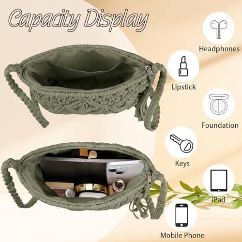 Sahunfri Straw Crossbody Bag for Women Bohemian Shoulder Bag Woven Crochet Purse For Summer Beach Travel Clutch Handbag (Green) — view 5