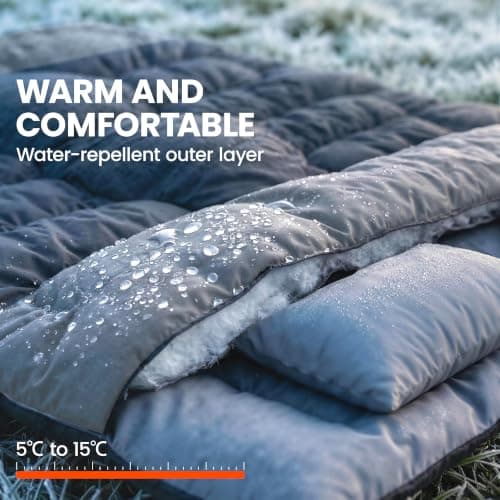 Outsunny Double Sleeping Bag with 2 Pillows 220 x 160 cm Black and Grey — view 4