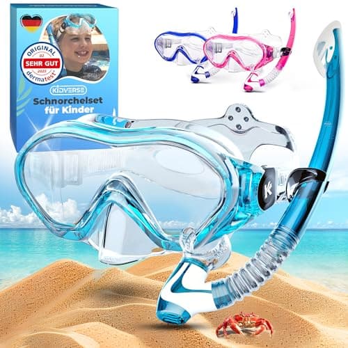 KIDVERSE Kids snorkel mask age 5 to 15 - Snorkel mask kids - Diving goggles with fabric or silicone strap - Snorkelmask set