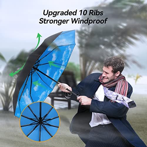 TechRise Umbrella Compact Windproof Travel Umbrellas: Easy Auto Open Close, Strong Fiberglass Frame, Durable Folding Lightweight Portable Automatic Backpack Umbrella for Men and Women, 10 Ribs — view 2