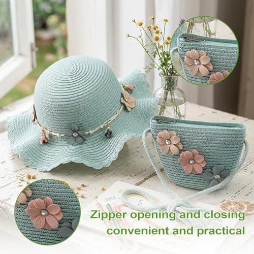 Little Girls Handbag Set, Girl's Straw Bag with Flower Sunglasses&Straw Hat — view 5