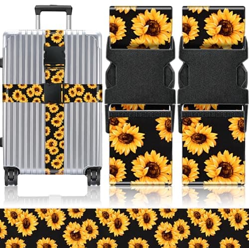Slohif Luggage Straps for Suitcases Travel Belt Accessories Luggage Connector Identifiers 2 Pack Over Handle with Buckle Unique Nylon Adjustable Strap for Sleeping Bag Car Seat Sunflower