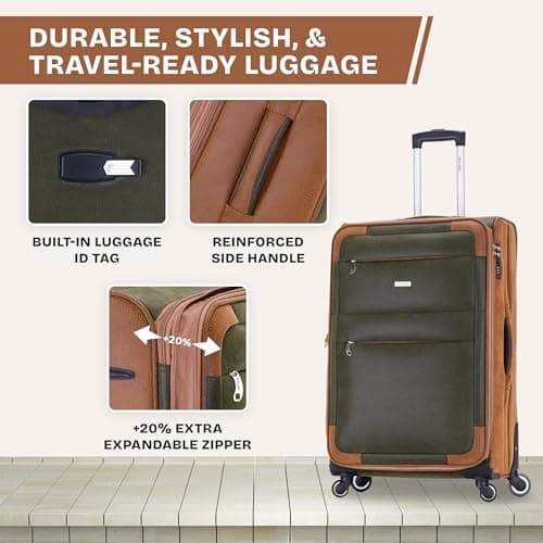 Skylark 20" Cabin Carry on Lightweight Faux Suede 4 Wheeled Spinner Luggage Trolley Suitcase Travel Bag with 3-Digit Combination Lock Hand Luggage Flight Bag for EasyJet Ryanair and Others 55x35x21 — view 6